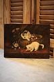 Olie maleri på lærred af 4 små kattekillinger som leger i en blomster krukke. Måler: 24x33cm. ...
