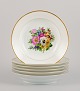 Bing & 
Grøndahl, seks 
dybe tallerkner 
i porcelæn 
håndmalet med 
polykrome 
blomster og ...