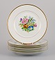 Bing & Grøndahl, seks frokosttallerkner i porcelæn håndmalet med polykrome blomster og ...