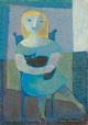 Hans Sørensen 
(1906-1982), 
dansk kunstner.
Modernistisk 
portræt af 
siddende kvinde 
med ...
