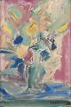 Joseph terdjan. 1925-2001, Lebanese artist, lived in Paris from the 1960s.Exhibitions in Paris and Beirut.Oil on canvas. Still life with flower in a vase in abstract style. Bold brushstrokes. Colorful palette.