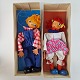 To marionetdukker i originale æsker. Lillebror og Marie fra 60'ernes populære tv-serie Ingrid og ...