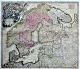 Homann, Johann Baptist (1663 - 1724) Tyskland:  Kort over Skandinavien. Håndkoloreret ...