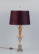 Maison Jansen stil. Stor bordlampe i messing, stamme i form af palmeblade, tekstil ...