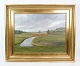 Landskabsmaleri med ramme af bladguld malet af kunstneren Ole Ring (f.1902-d.1972), som holdte ...