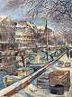 Lis Bjergsted (1922-1971), Oliemaleri på lærred, Christianshavns kanal, Mål med ramme: 84x69 cm