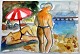 Degett, Karen 
(1954 - 2011) 
Danmark: To 
kvinder på en 
strand. 
Bly/akvarel på 
papir. 
Usigneret. ...