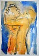 Degett, Karen 
(1954 - 2011) 
Danmark: 
Kærlighed. 
Bly/akvarel på 
papir. 
Usigneret. 26,5 
x 18 ...