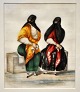 Ubekendt 
kunstner (19. 
&aring;rh.): To 
siddende 
kvinder. Olie 
p&aring; 
silkepapir. 17 
x 14 ...