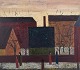 Peder Brøndum Sørensen (1931-2003), Danish painter, oil on board.Figures and ...