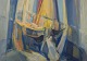 Frans Vester-Pedersen (1934-1972), dansk maler, olie på lærred.
Abstrakt komposition.