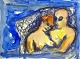 Degett, Karen 
(1954 - 2011) 
Danmark: Et par 
i blåt. På 
bagsiden et 
dobbetportræt. 
Akvarel og ...