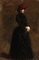 "Elegant kvinde med rød hat, Roma 1880" Flot oliemaleri i god stand i forgyldt 
ramme.
