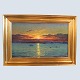 Emanuel A. Petersen; Oil painting, sunset at Christianshaab / Qasigiannguit