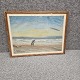 Oliekridt på 
karton med 
motiv af en 
kvinde på 
stranden i glas 
og ramme.
Kunstner Lars 
...