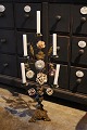 French 1800s church candlestick in bronze decorated with 7 large beautiful 
colored porcelain flowers...