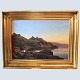 Maleri af 
Carsten 
Henrichsen, 
solnedgangs 
motiv fra 
Bornholm, med 
fiskere ved båd 
foran ...