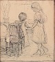 Sophus Paulsen 
(1883-1935), 
dansk 
kunstmaler.
Blyantstegning.
 Dobbeltportræt 
af rygvendte 
piger ...