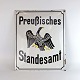 Let buet 
metalskilt i 
sort, hvid og 
gul emalje med 
motiv af ørn 
med teksten 
Preussisches 
...
