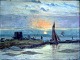 Dansk kunstner 
(19. årh.): 
Sejl ligger i 
vandet i en 
lille fisker 
havn. Utydelig 
signeret. Olie 
...