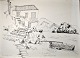 Zwick, Lis (1942- 2020) Denmark/Sweden: Hydra, Greece. Marker on paper. Signed: Lis Zwick 1971. ...