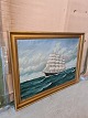 Maleri af skib, 
fra 1940erne.
Højde 67cm 
Bredde 90cm