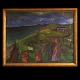 Jens Søndergaard, 1895-1957, Öl auf Leinen. Menschen und Häuser am Meer signiert und datiert 1928. Lichtmasse: 90x118cm. Mit Rahmen: 101x129cm