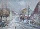 Kastrup, Poul 
(1920 - 1987) 
Danmark: To 
personer på en 
vej. Vinter. 
Olie på lærred. 
Signeret. 40 
...