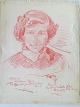 Hans Jørgen 
Korn 
(1888-1963):
Portræt af 
Helga Nielsen 
1954.
Rødkridt på 
papir.
Sign.: Korn 
...