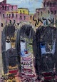 Louis Zelig 
(1922-1993), 
svensk 
kunstner.
Olie på 
lærred.
Bymotiv af tre 
personer i ...