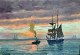 Landt, Frants 
(1885 - 1975) 
Danmark: Marine 
med sejlskib og 
motorskib. Olie 
på lærred. 
Signeret. ...