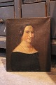 Dekorativt 1800 
tals portræt af 
kvinde , 
oliemaleri på 
lærred.
Måler : H: 
31cm. B: 26cm.