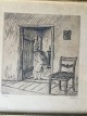 C.V. 
Stubbe-
Teglbjærg 
(1894-1971):
Interiør med 
pige ved 
Køkkendør 1932.
Radering på 
...