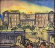 Anton Hansen.
Akvarel.
Motiv: 
Christiansborg 
Slot i 
København under 
branden i 1884, 
set fra ...