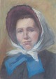 Ubekendt 
kunstner, 
tidligt 
1900-tallet.
Pastel på 
papir. Portræt 
af kvinde med 
hvidt ...