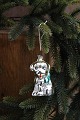 Gammelt 
juletræspynt i 
form af lille 
hund i glas fra 
omkring 1950.
H: 7cm.