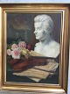Alice Lynge 
(19/20 årh):
Opstilling på 
bord med 
violin, 
partitur, 
rosenbuket og 
buste.
Olie på ...