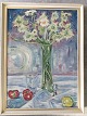 Hans Jørgen 
Korn 
(1888-1963):
Opstilling med 
blomster i 
vase, bager 
samt frugt 
1934.
Olie på ...
