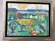 Leo Thellefsen 
(1909-97):
Landskab med 
huse og kvinde 
til hest.
Olie på plade.
Sign.: Leo ...