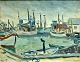 Bernhardt-
Frederiksen, 
Aage (1883 - 
1963) Danmark: 
Havnen i 
Aalbæk. Olie på 
lærred. 
Signeret den 
...