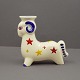 Aluminia; Christmas deer in faience. In blue, red and yellow. For one candle. H. 10 cm. L. 11 ...