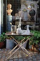Old tray table with wooden base with a really nice patina and large raw metal tray on top...