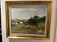 The painting is a landscape painting done in oil, depicting a coastal landscape, possibly ...