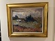 Oil painting of a house in the hills, by Knud BøstrupBeautiful oil painting framed in an elegant ...