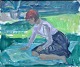 Leepin, Robert (1885 - 1967) Denmark: Girl with book in garden. Oil on canvas. Signed: Rob. ...