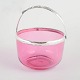 Dansk glas kandisskål med forsølvet hank.Rund skål i rosa glas med påsat forsølvet metalhank ...