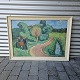 Oliemaleri på lærred monteret i hvidmalet ramme med motiv af en landevejKunstner Axel P ...