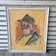 Oliekridt på papir monteret i hvidmalet ramme med motiv af en klovnAalborg kunstneren Niels ...
