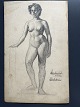 Erick Struckmann (1875-1962):Nøgen kvinde modelstudie 1896.Kul på papir.Sign.: ...