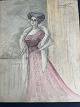 Erick Struckmann (1875-1962):Dame i aftentoilette ca. 1910.Akvarel/Bly på papir.Betegnet - ...